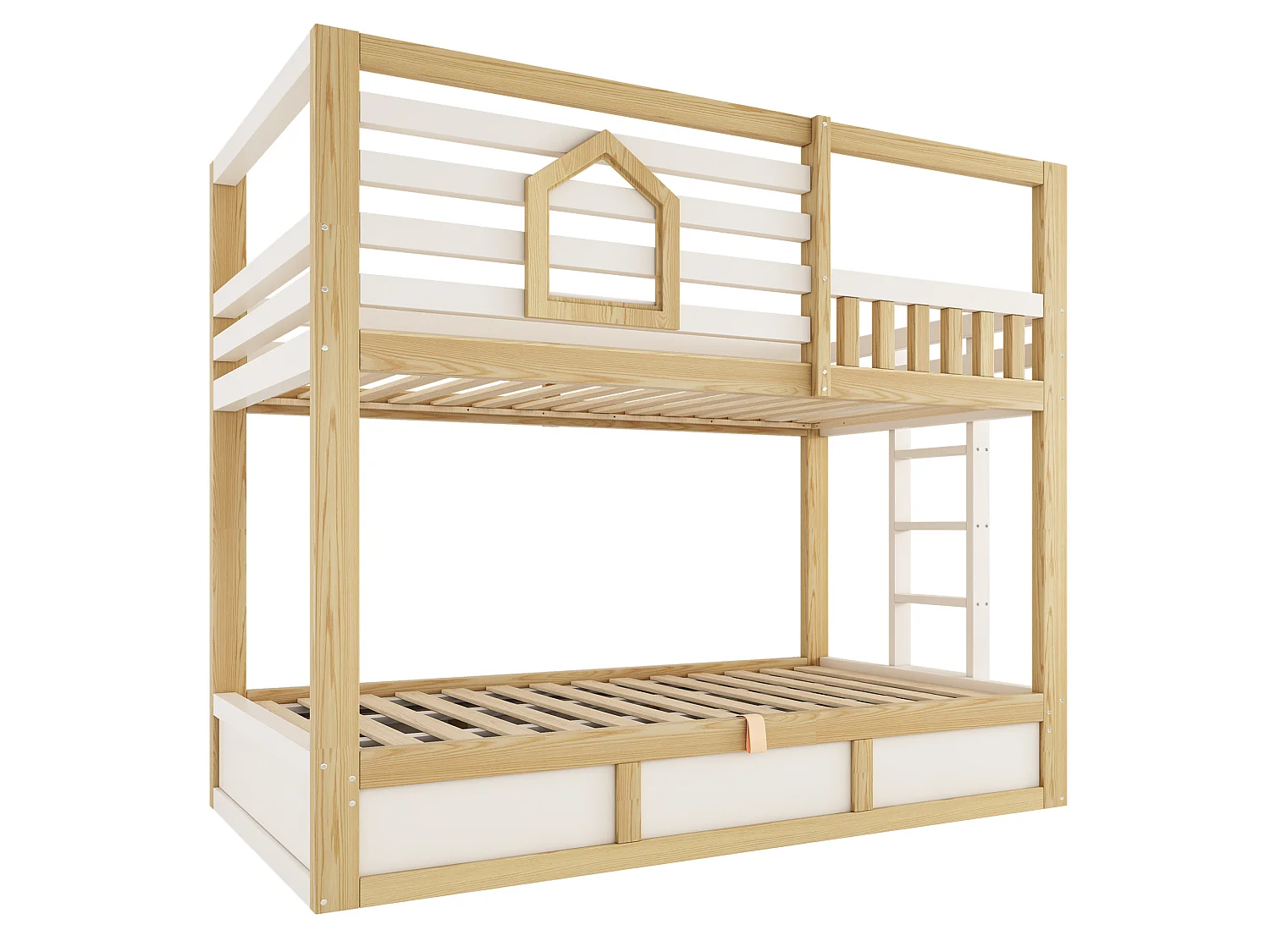 Lit superposé enfant 90x200 cm blanc avec barrière de sécurité et rangement