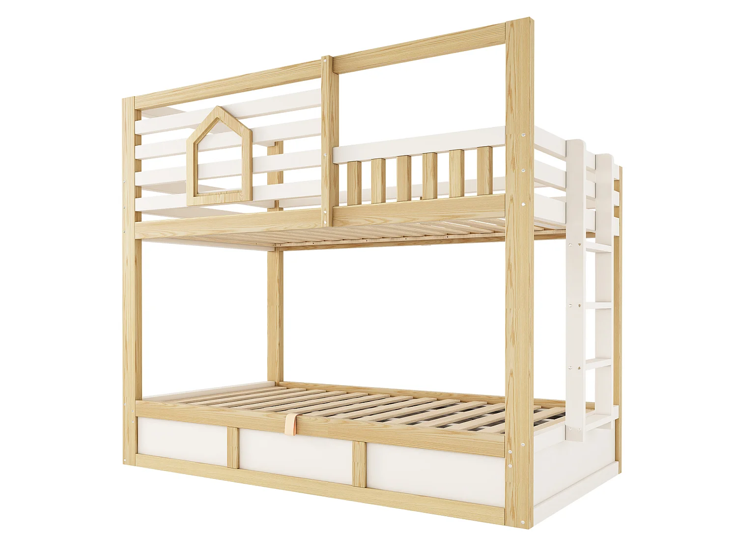 Lit superposé enfant 90x200 cm blanc avec barrière de sécurité et rangement