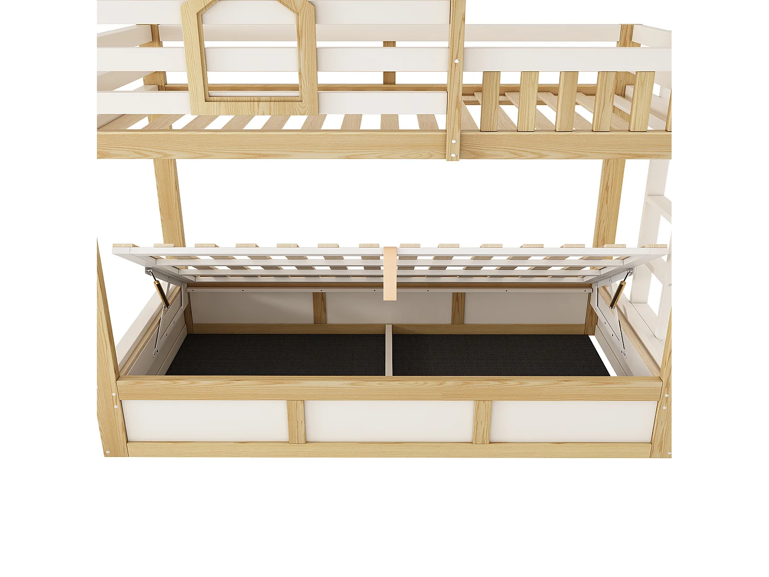 Lit superposé enfant 90x200 cm blanc avec barrière de sécurité et rangement