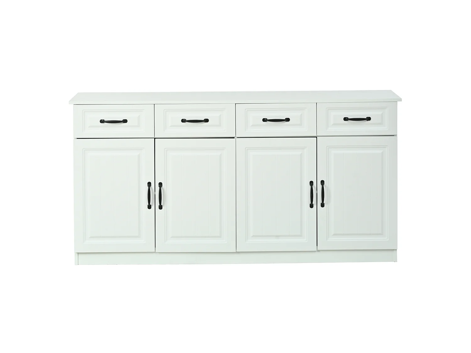 Buffet à 4 tiroirs et 4 portes 160 x 35 x 80 cm - Design rainuré - Blanc