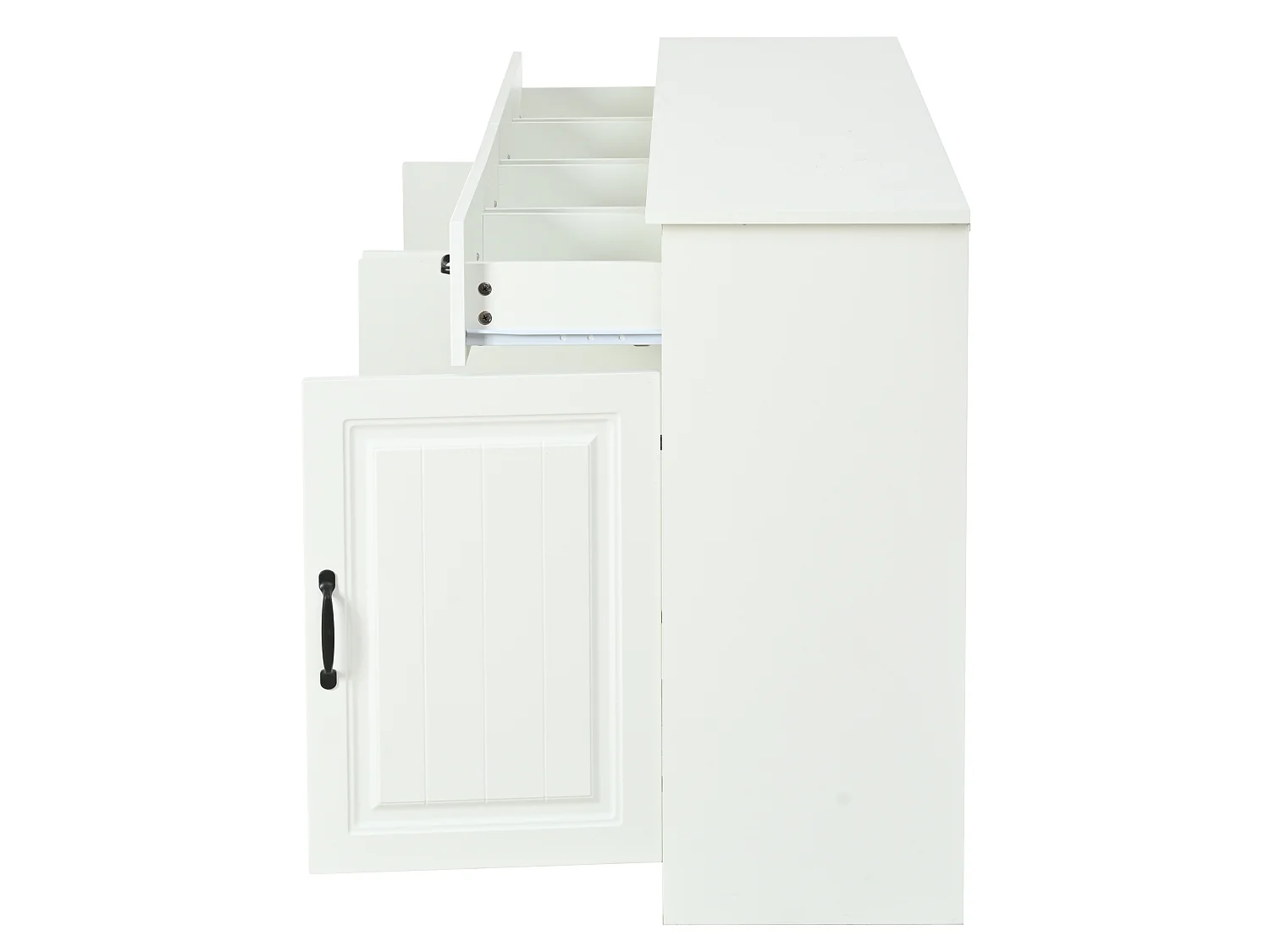 Buffet à 4 tiroirs et 4 portes 160 x 35 x 80 cm - Design rainuré - Blanc