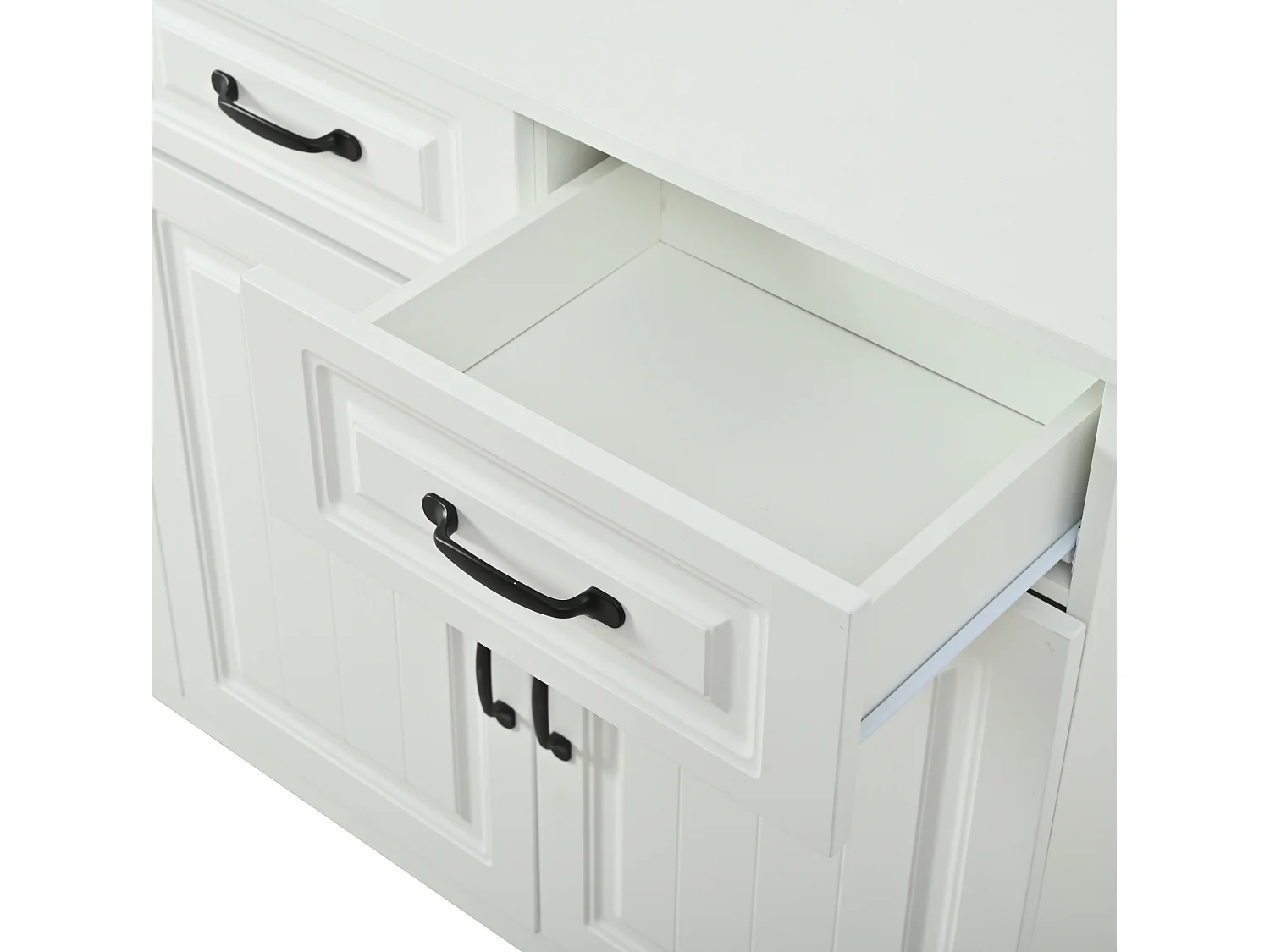 Buffet à 4 tiroirs et 4 portes 160 x 35 x 80 cm - Design rainuré - Blanc