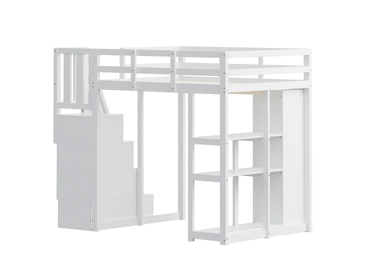 Lit mezzanine 140 x 200 cm blanc avec 4 tiroirs et escalier - Lit multifonctionnel en bois