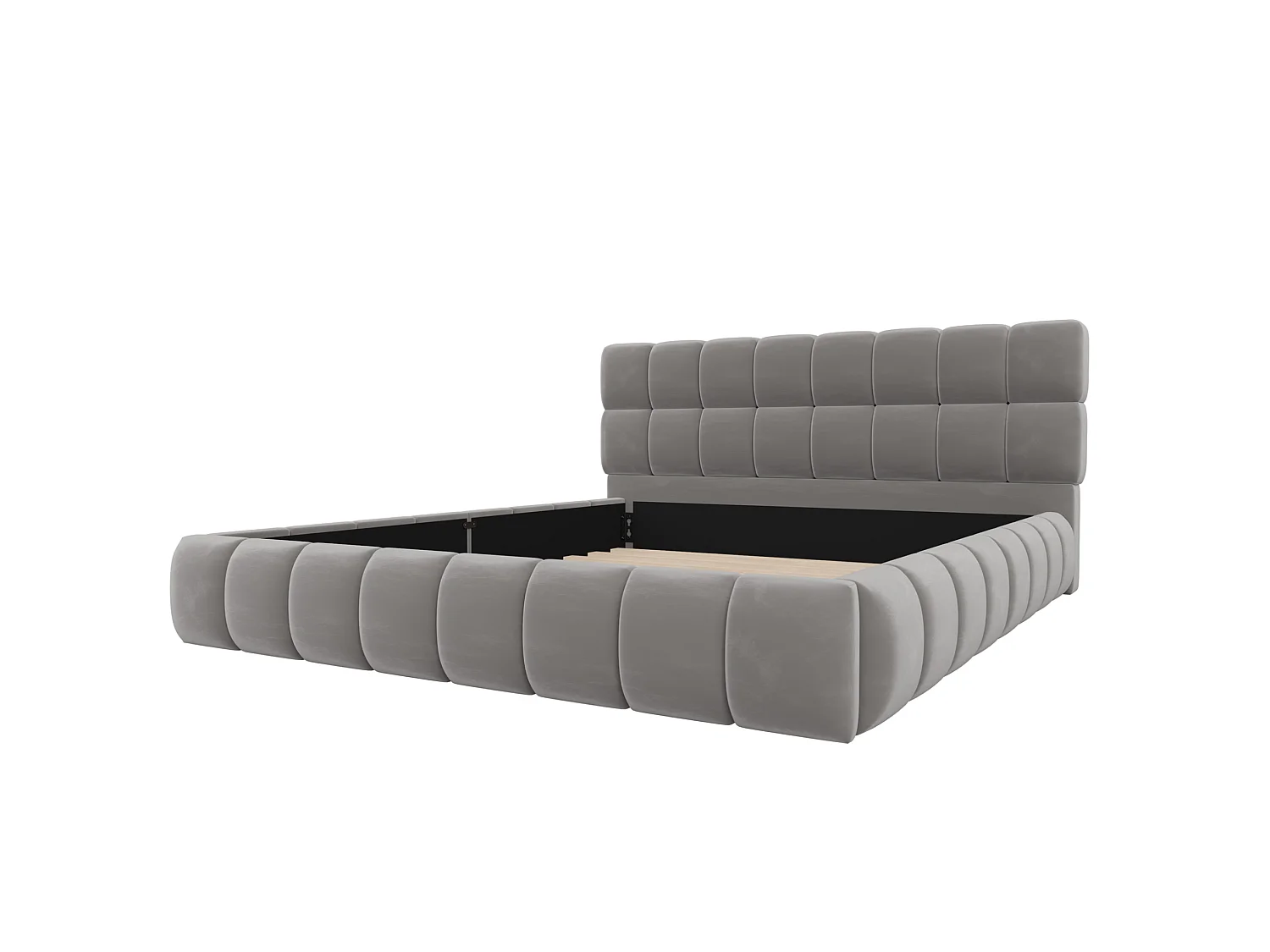 Lit adulte 140 x 200 cm avec tête de lit capitonnée à carreaux – Velours gris
