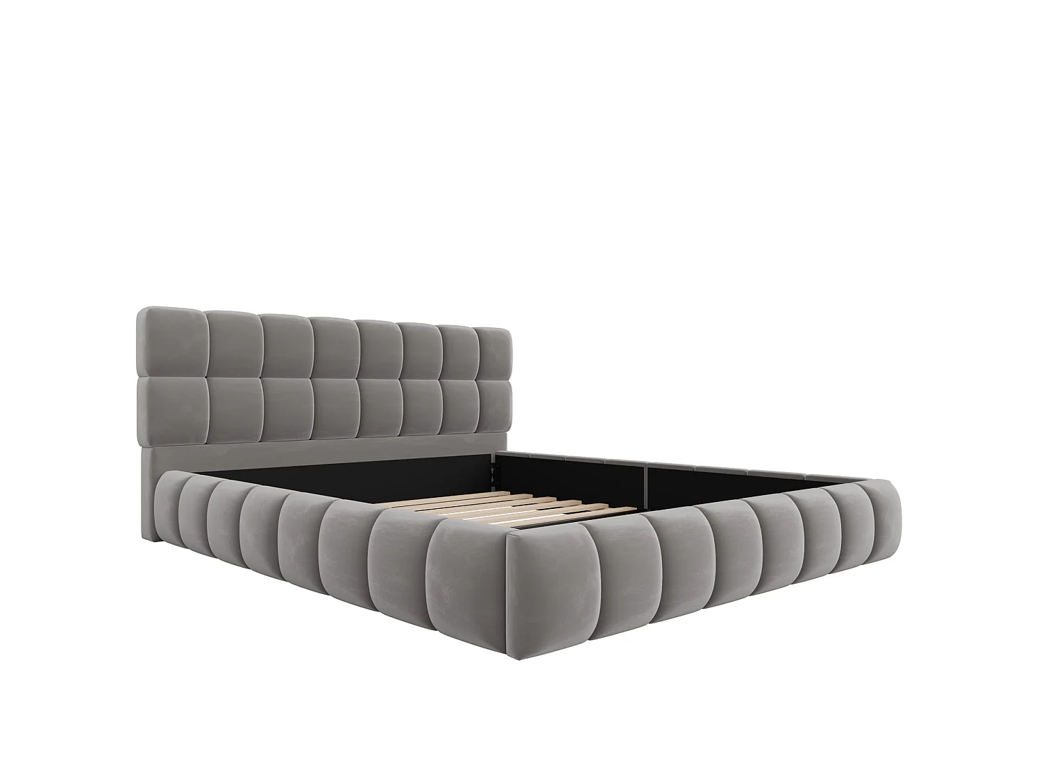 Lit adulte 140 x 200 cm avec tête de lit capitonnée à carreaux – Velours gris