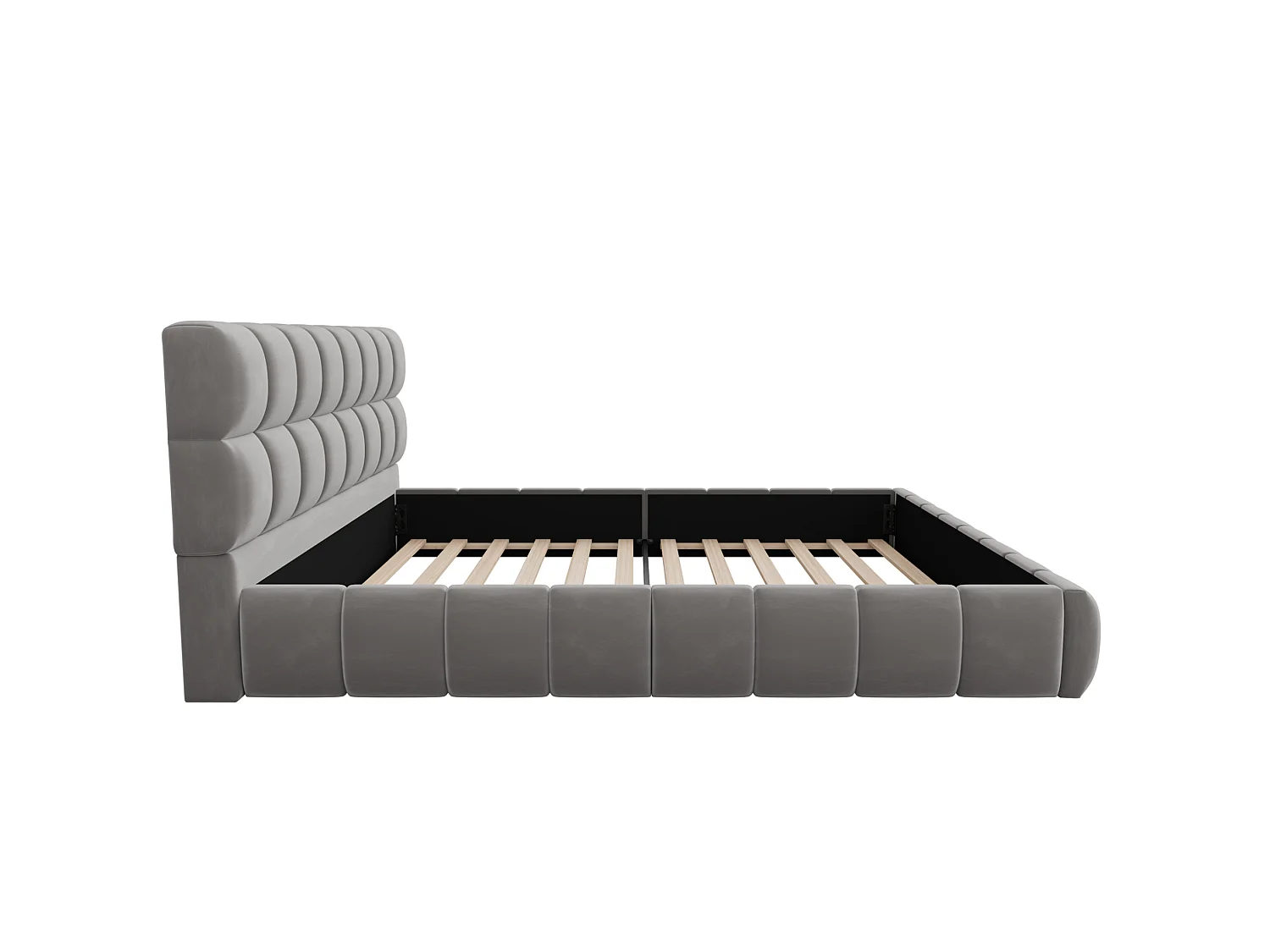 Lit adulte 140 x 200 cm avec tête de lit capitonnée à carreaux – Velours gris