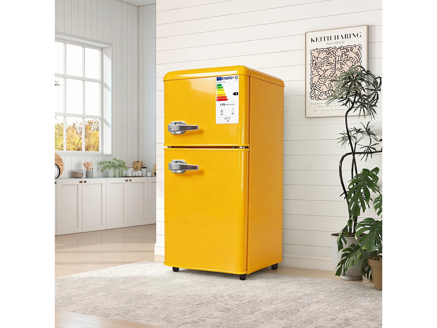 Frigorifero da 86 litri con termostato regolabile a 7 livelli - Classe energetica E - Giallo