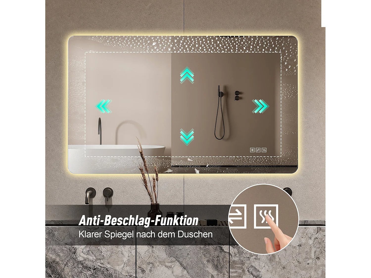 Specchio da bagno a LED 60 x 100 cm con funzione antiappannamento e 3 colori di luce