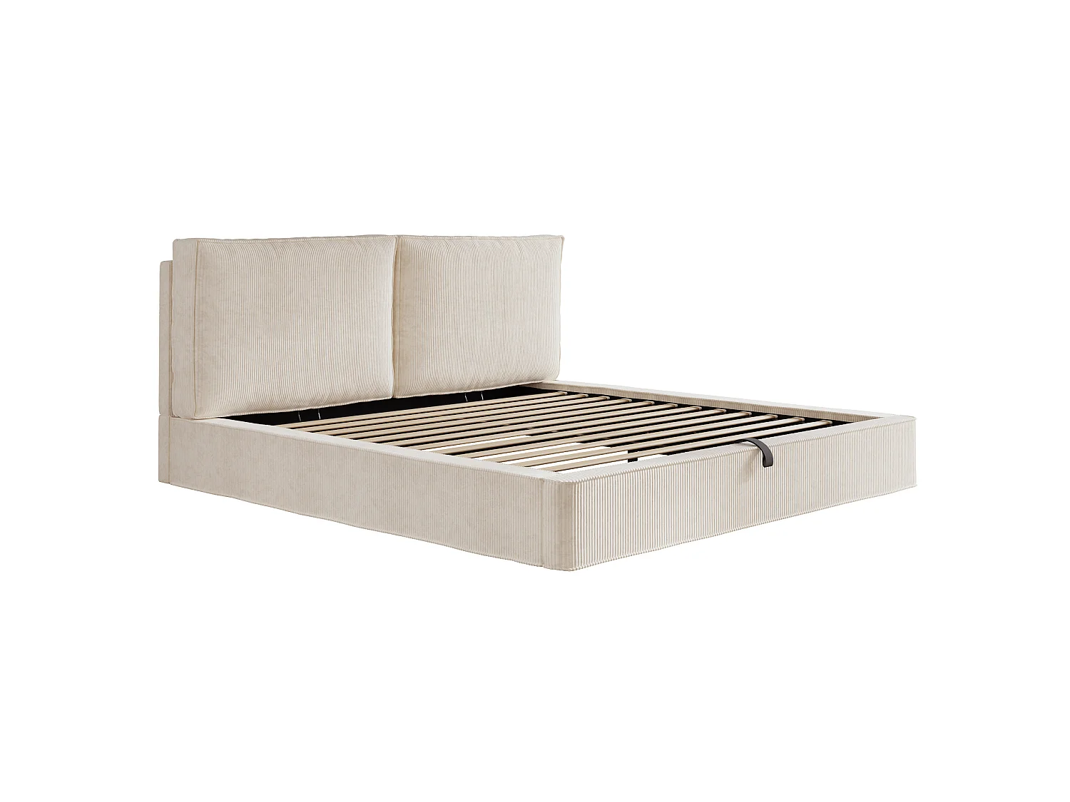 Lit coffre double 180 x 200 cm avec tête de lit capitonnée - Lit adulte en velours côtelé beige