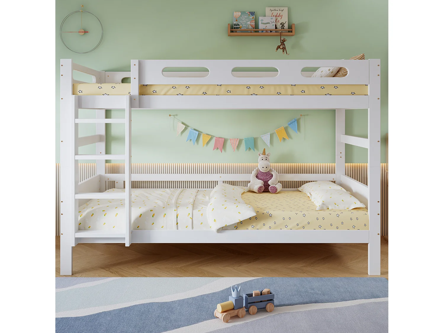 Lit superposé enfant 90 x 200 cm blanc avec échelle - Bois en pin et MDF
