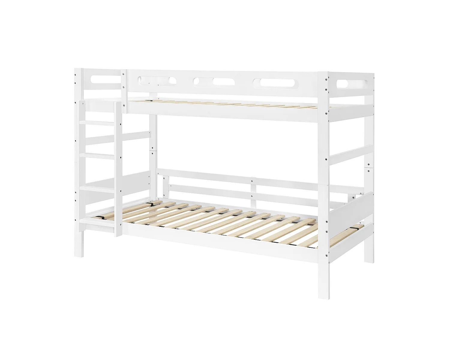 Lit superposé enfant 90 x 200 cm blanc avec échelle - Bois en pin et MDF