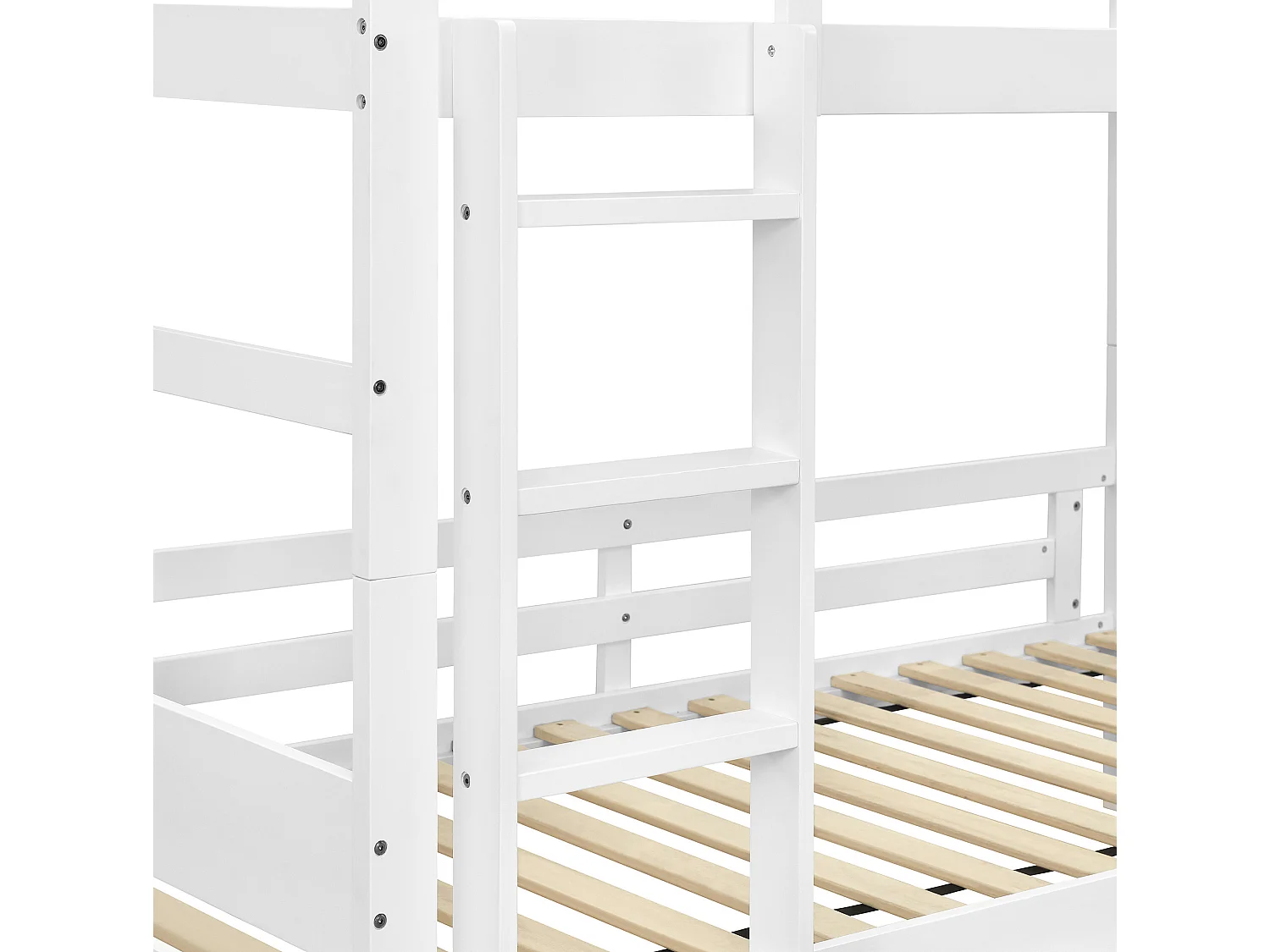 Lit superposé enfant 90 x 200 cm blanc avec échelle - Bois en pin et MDF