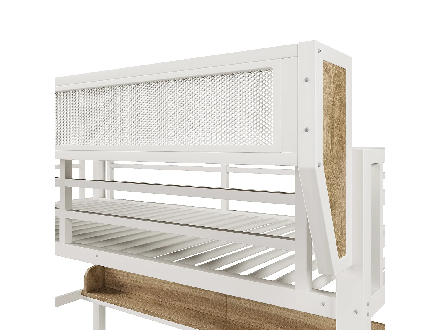 Lit superposé enfant 90 x 200 cm en métal avec 2 tiroirs , LED et étagère - Blanc