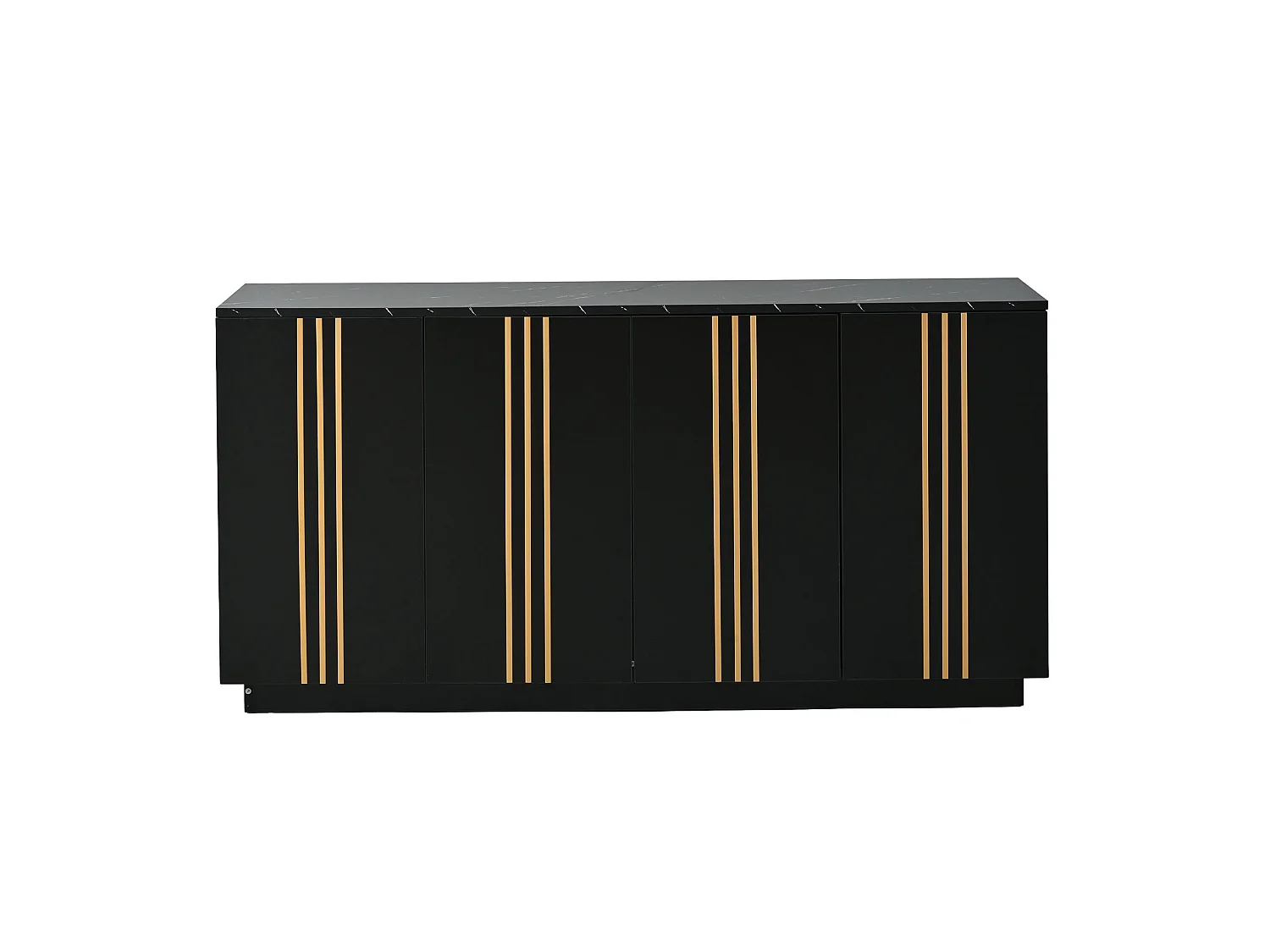 Buffet à 4 portes 140 x 35 x 70 cm - Design orné de lignes dorées - Noir et or