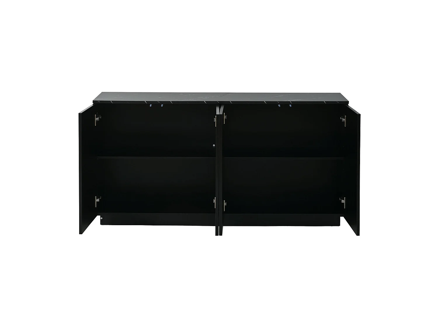 Buffet à 4 portes 140 x 35 x 70 cm - Design orné de lignes dorées - Noir et or