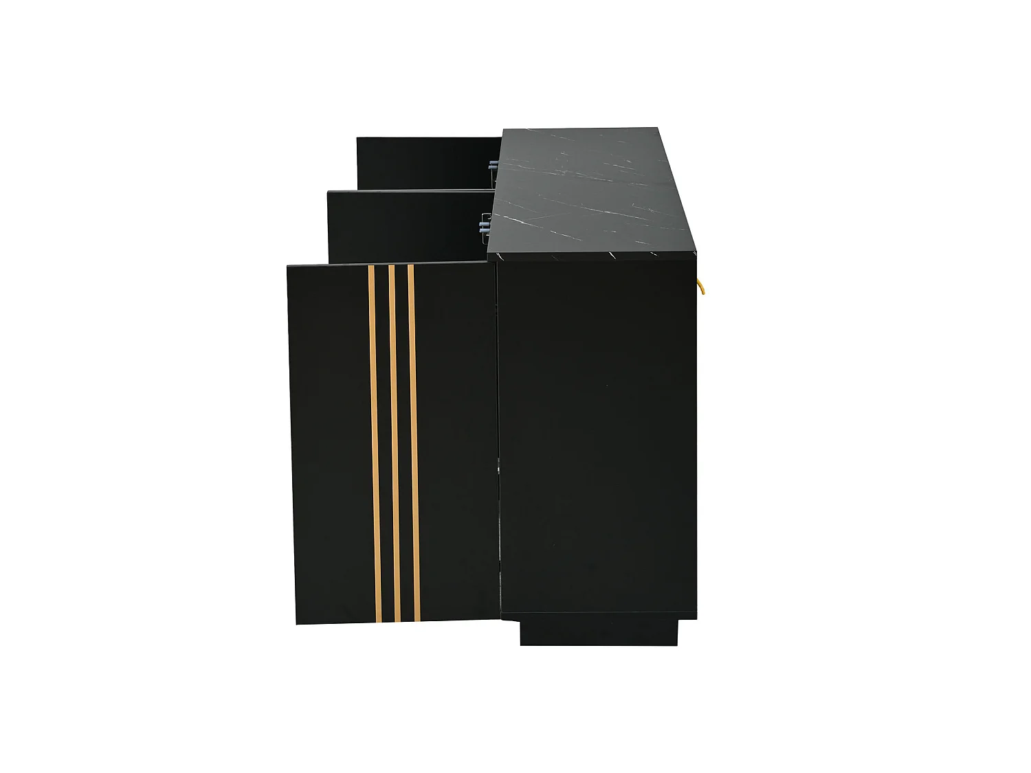 Buffet à 4 portes 140 x 35 x 70 cm - Design orné de lignes dorées - Noir et or