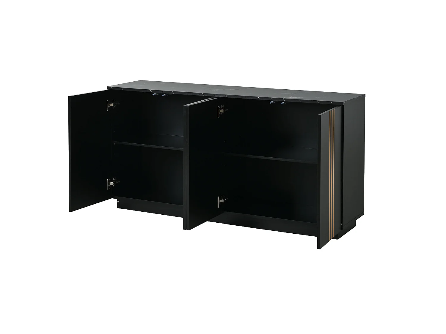 Buffet à 4 portes 140 x 35 x 70 cm - Design orné de lignes dorées - Noir et or