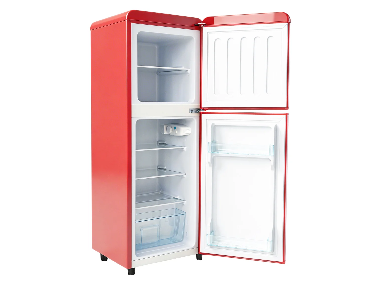 Frigorifero a 2 porte, capacità 112 litri - scomparto congelatore 40 litri e termostato regolabile a 7 livelli - Rosso