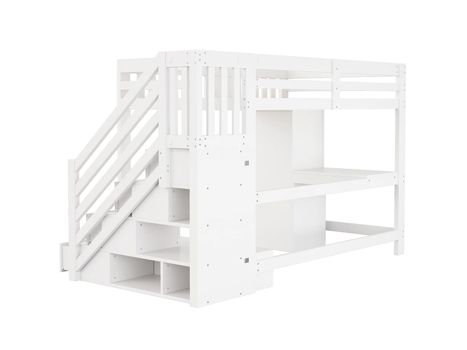 Lit mezzanine en bois 140 × 200 cm avec bureau , prise et armoire - Lit enfant blanc