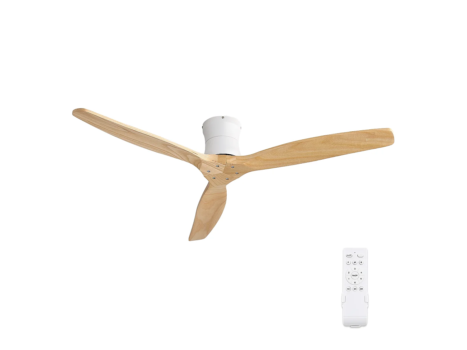 Ventilateur de plafond sans éclairage - 3 pales en bois , minuterie et 6 vitesses - Naturel clair