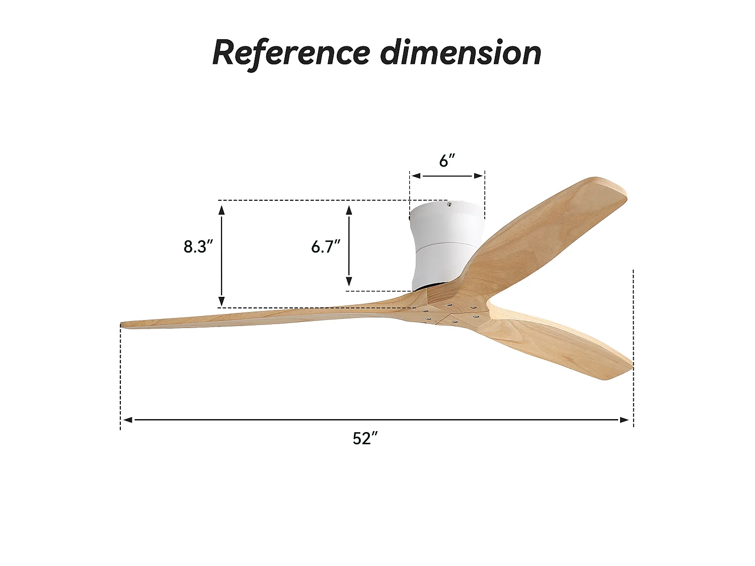 Ventilateur de plafond sans éclairage - 3 pales en bois , minuterie et 6 vitesses - Naturel clair