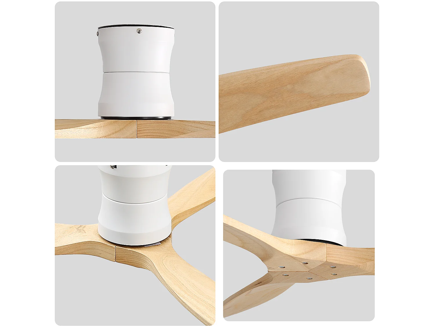 Ventilateur de plafond sans éclairage - 3 pales en bois , minuterie et 6 vitesses - Naturel clair