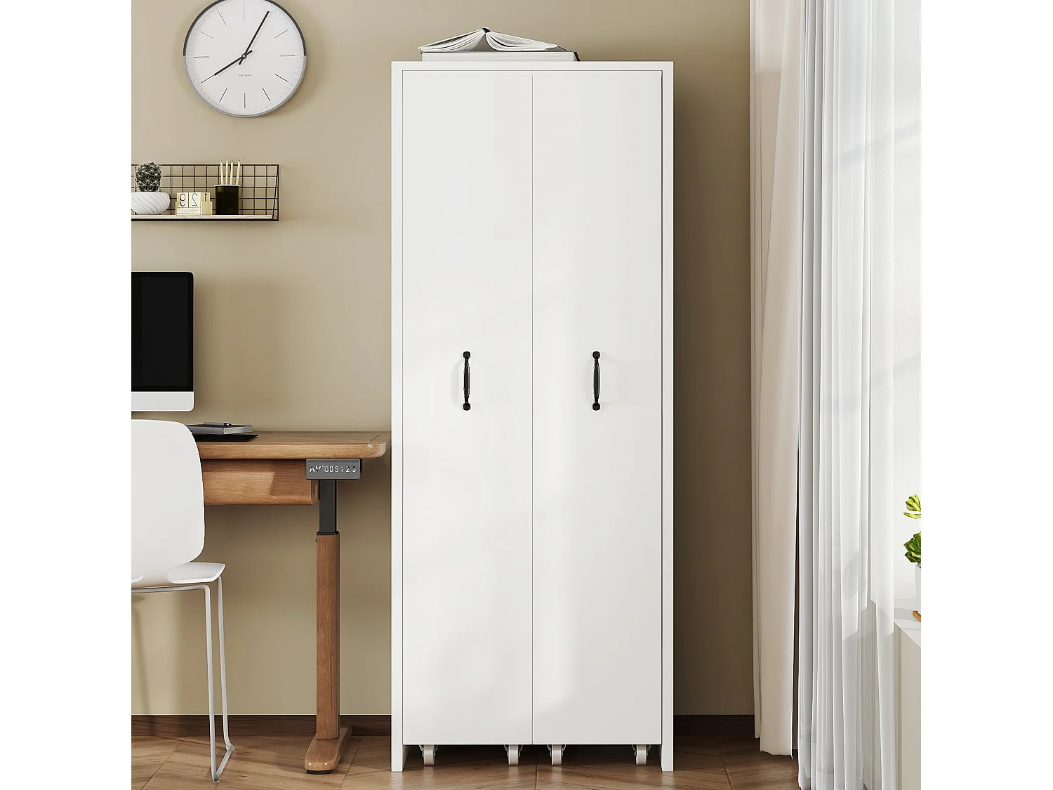 Bibliothèque extensible à roulettes en MDF avec 4 tablettes - Étagère Blanc