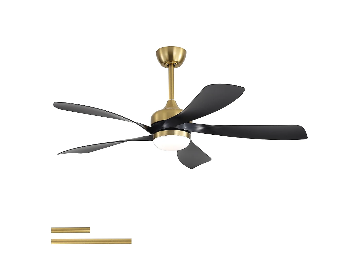 Ventilateur de plafond avec éclairage, silencieux, 5 pales en ABS - Noir et or