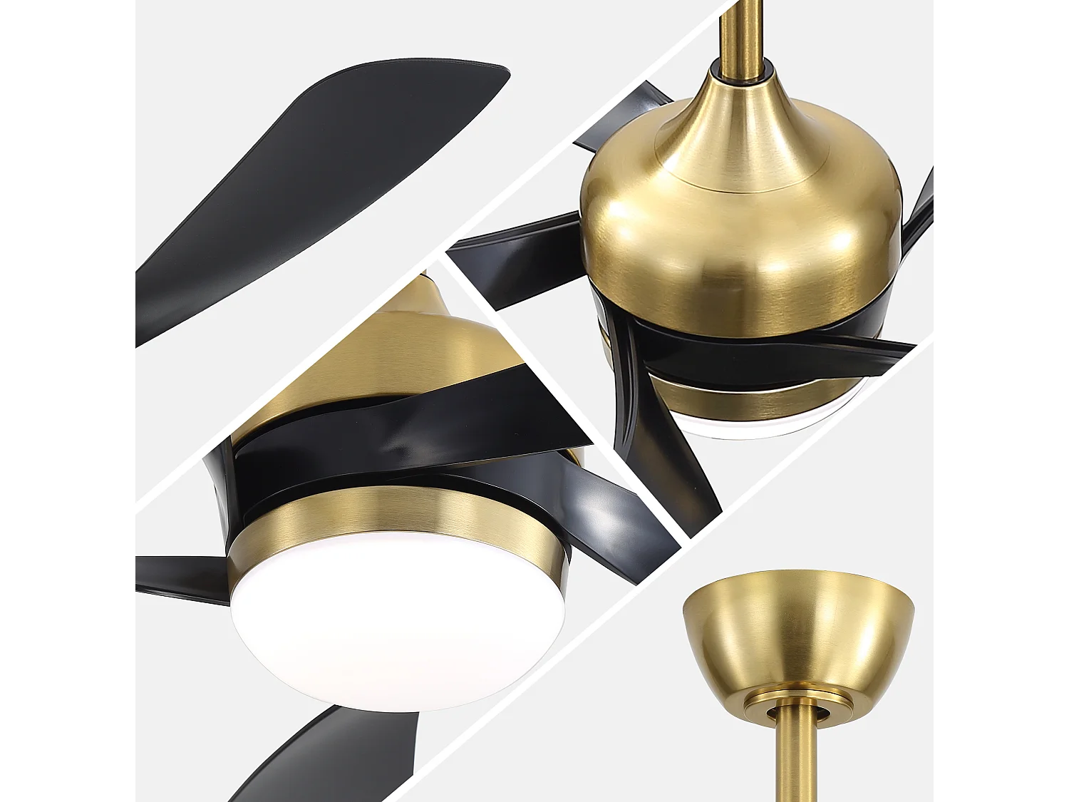 Ventilateur de plafond avec éclairage, silencieux, 5 pales en ABS - Noir et or
