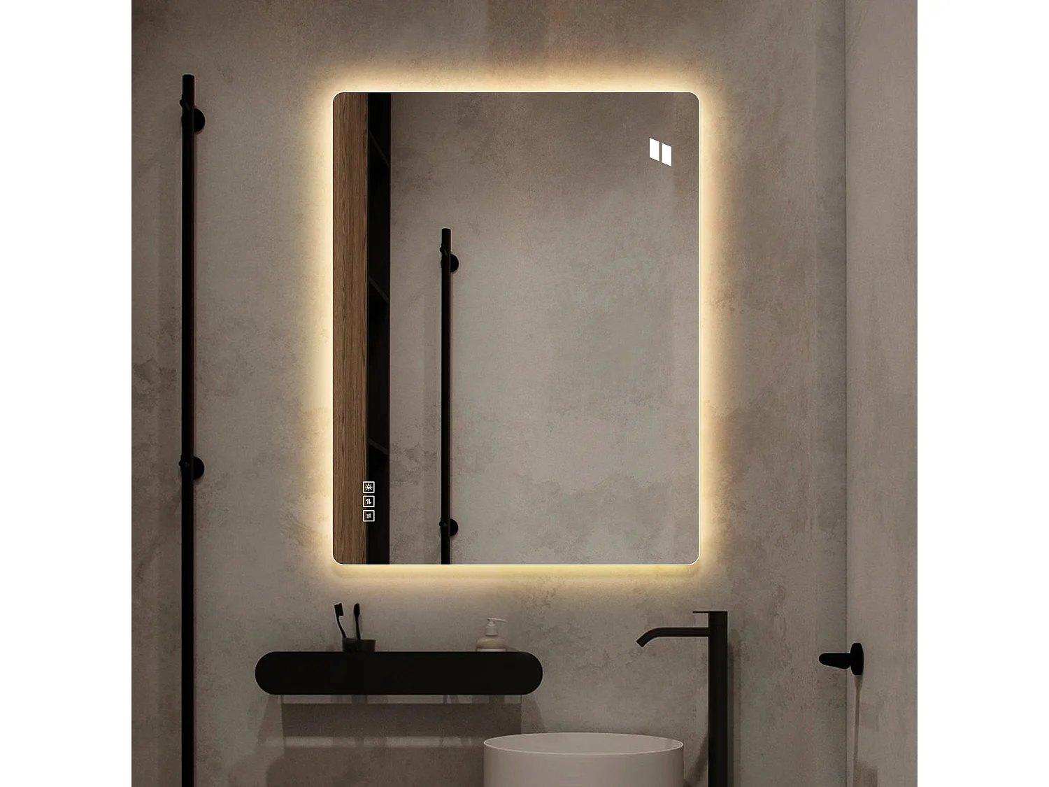 Specchio da bagno a LED 60 x 80 cm - Senza cornice, antiappannamento e intensità regolabile