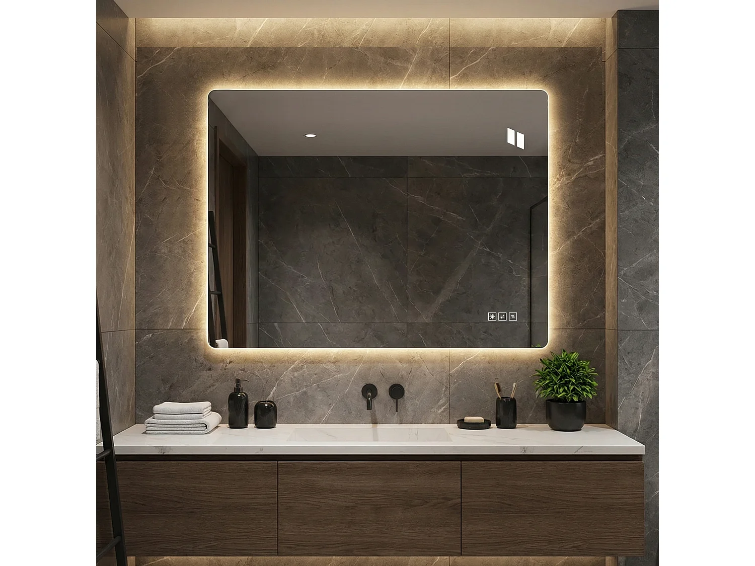 Specchio da bagno a LED 60 x 80 cm - Senza cornice, antiappannamento e intensità regolabile