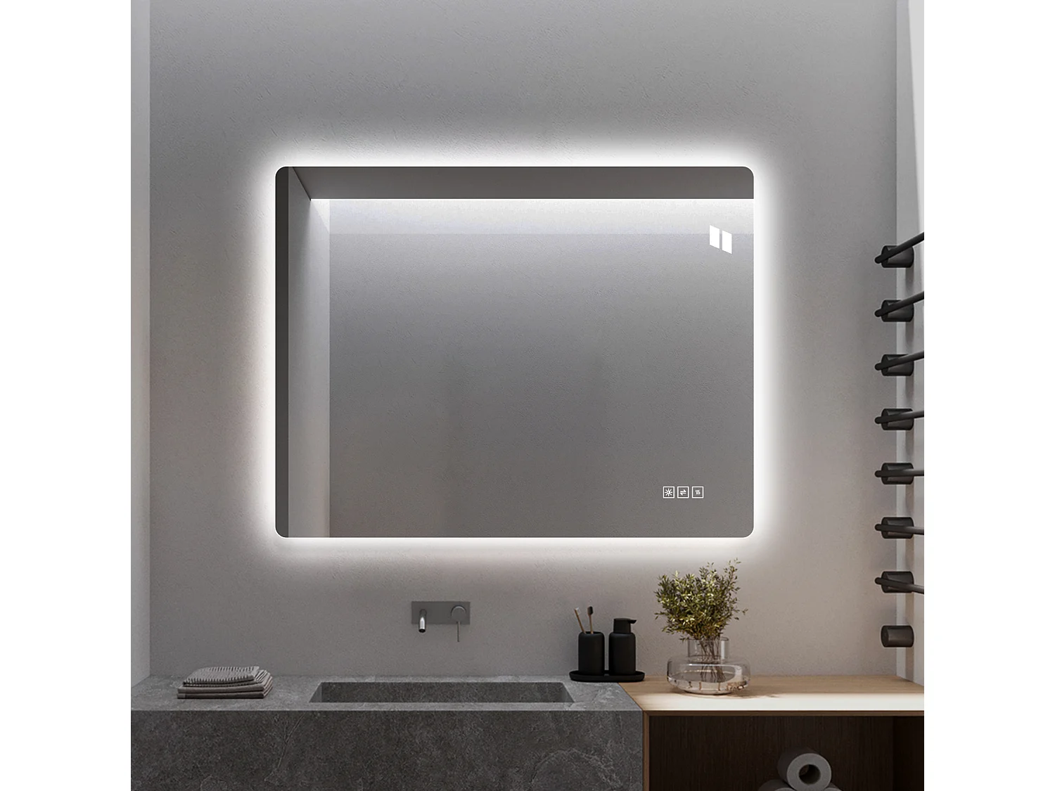 Specchio da bagno a LED 60 x 80 cm - Senza cornice, antiappannamento e intensità regolabile