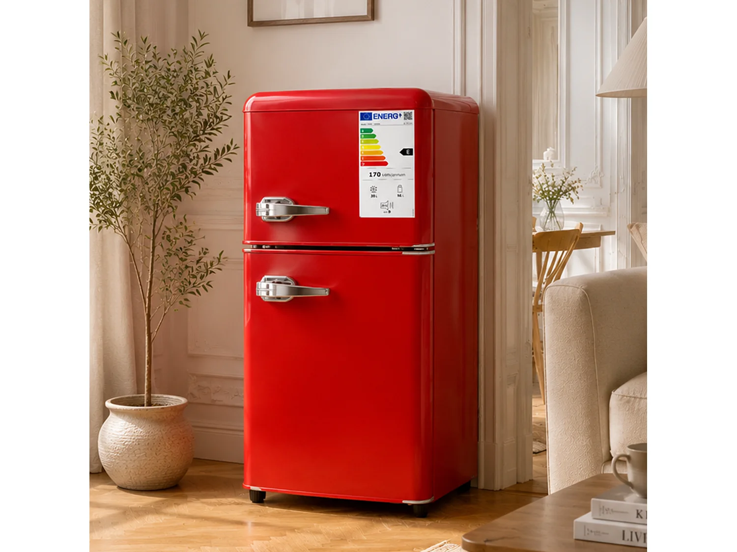 Frigorifero da 86 litri con termostato regolabile a 7 livelli - Classe energetica E - Rosso