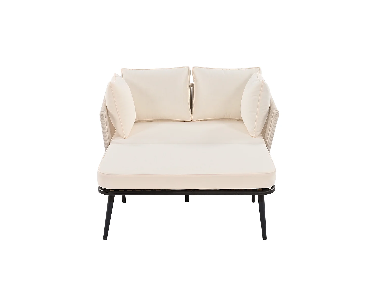 Tuinbank met 2 kussens en 2 sierkussens - Ligstoel in beige stof