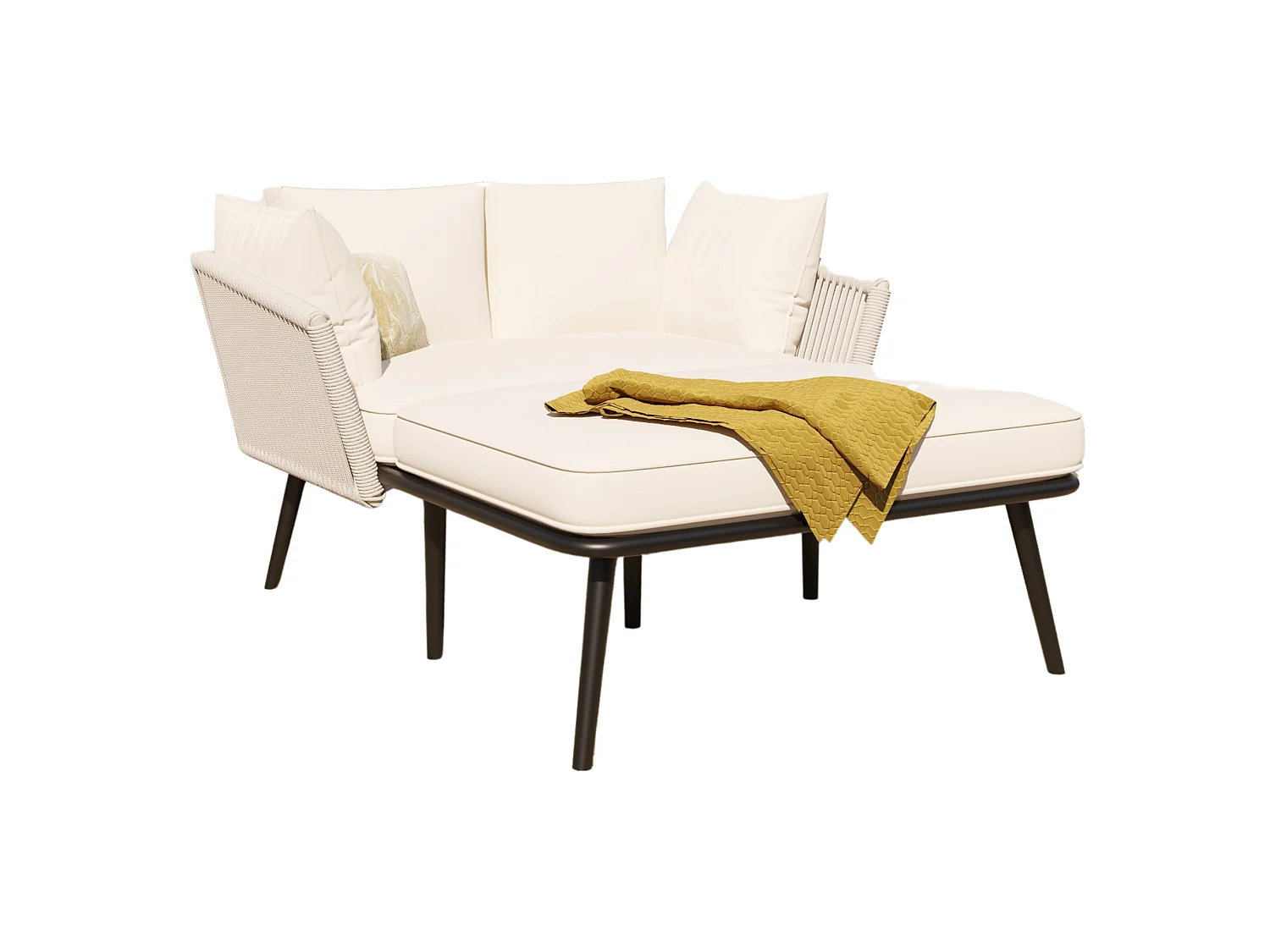 Tuinbank met 2 kussens en 2 sierkussens - Ligstoel in beige stof