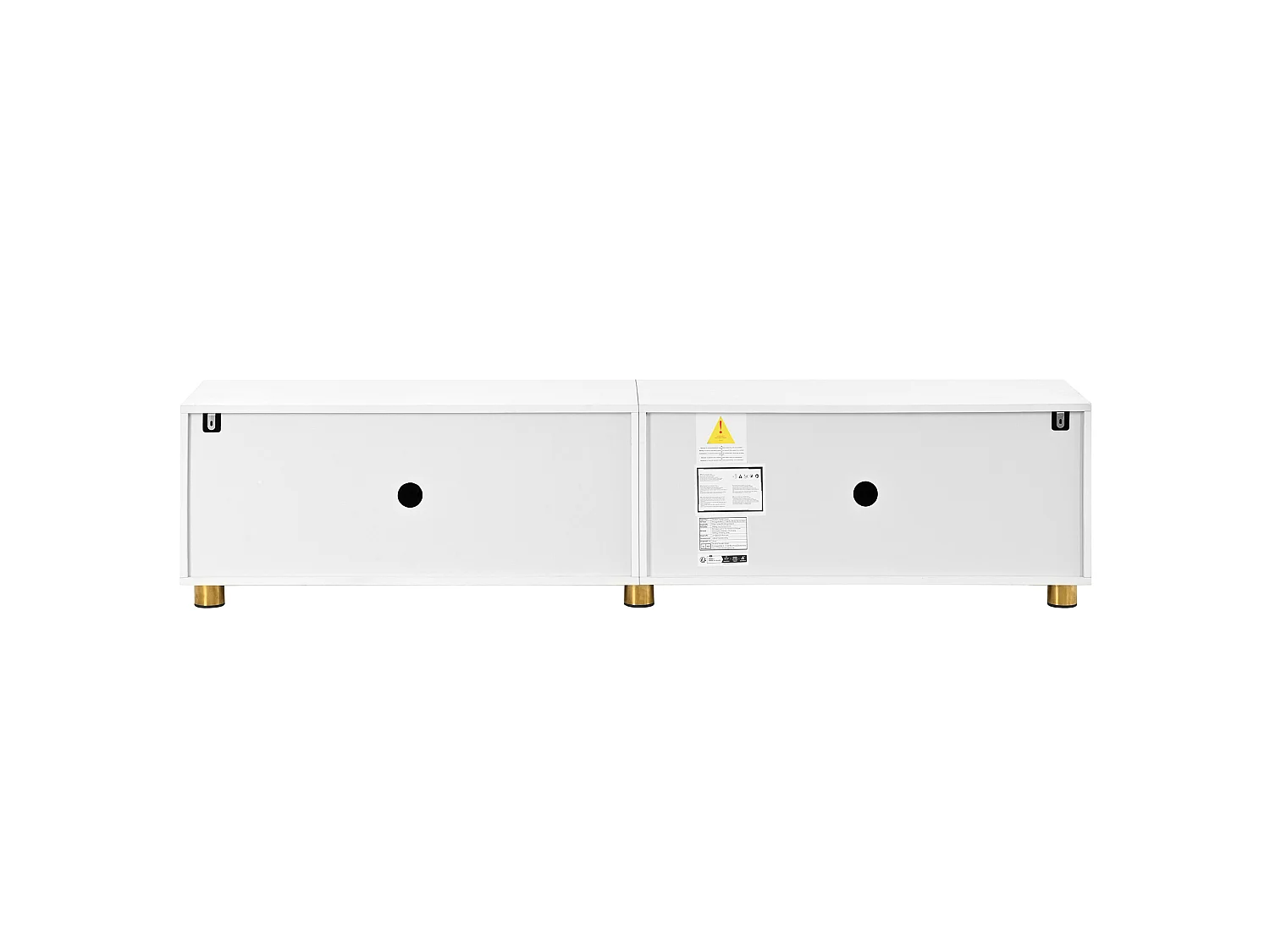 Mobile TV basso con modanature curve - 4 ante e gambe in metallo - Bianco e legno