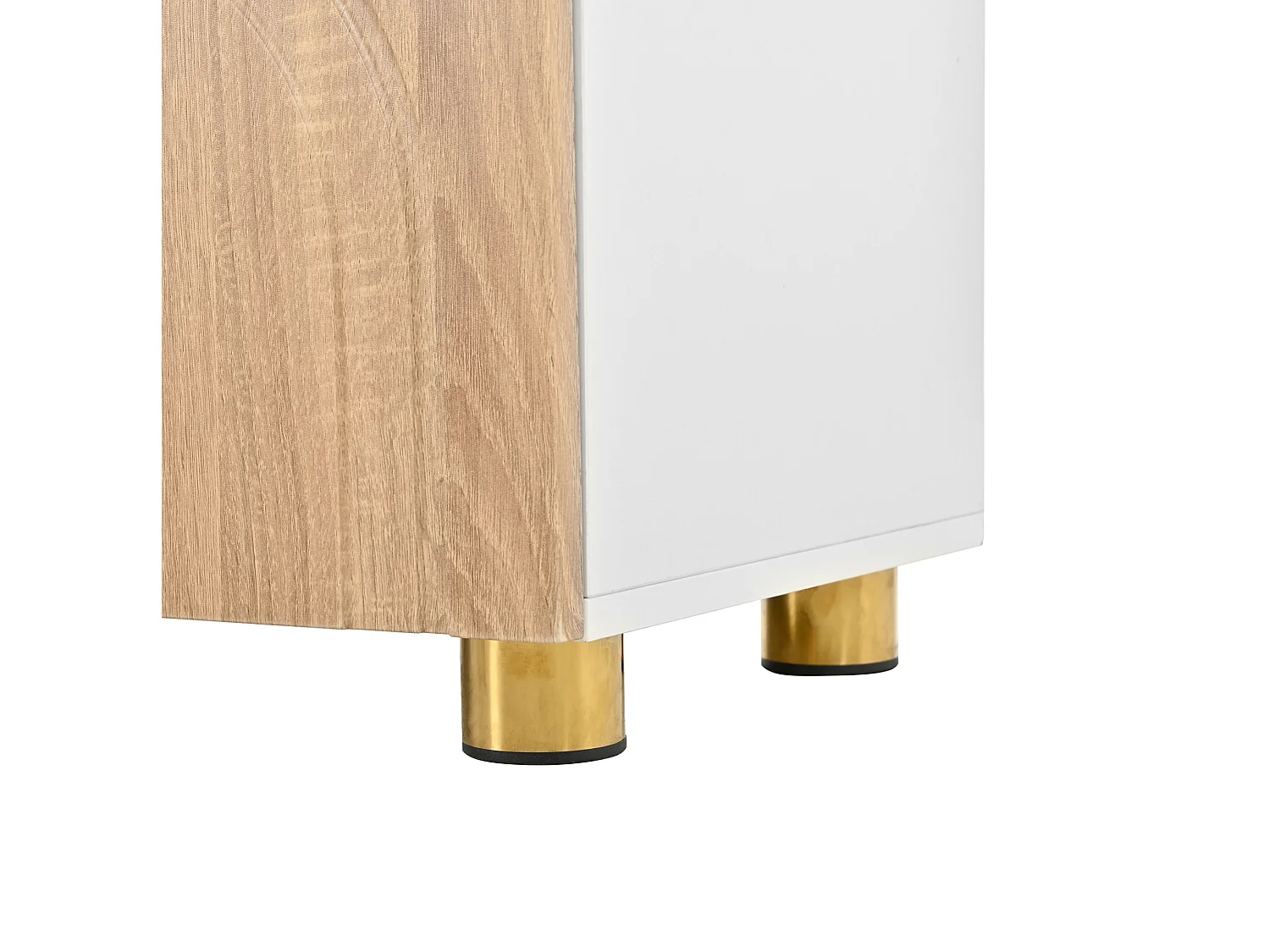 Mobile TV basso con modanature curve - 4 ante e gambe in metallo - Bianco e legno
