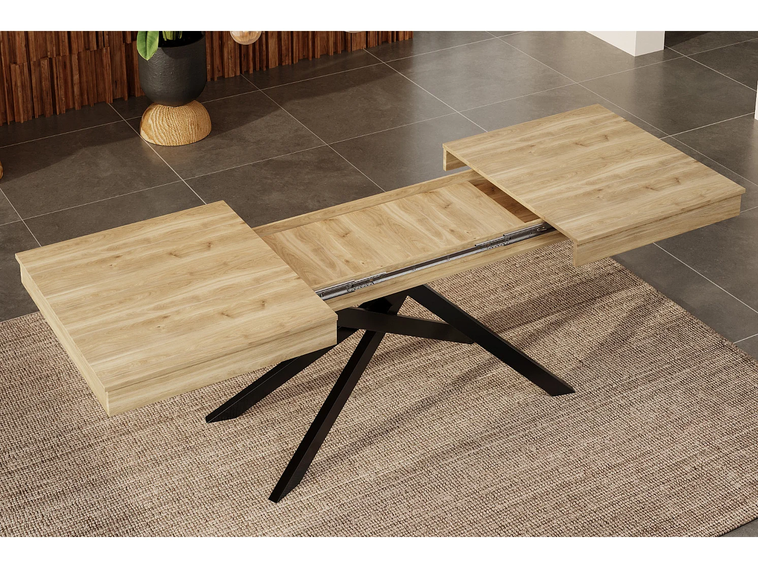 Table à manger extensible 140/180 x 80 cm avec plateau épais et pieds en métal - Couleur bois