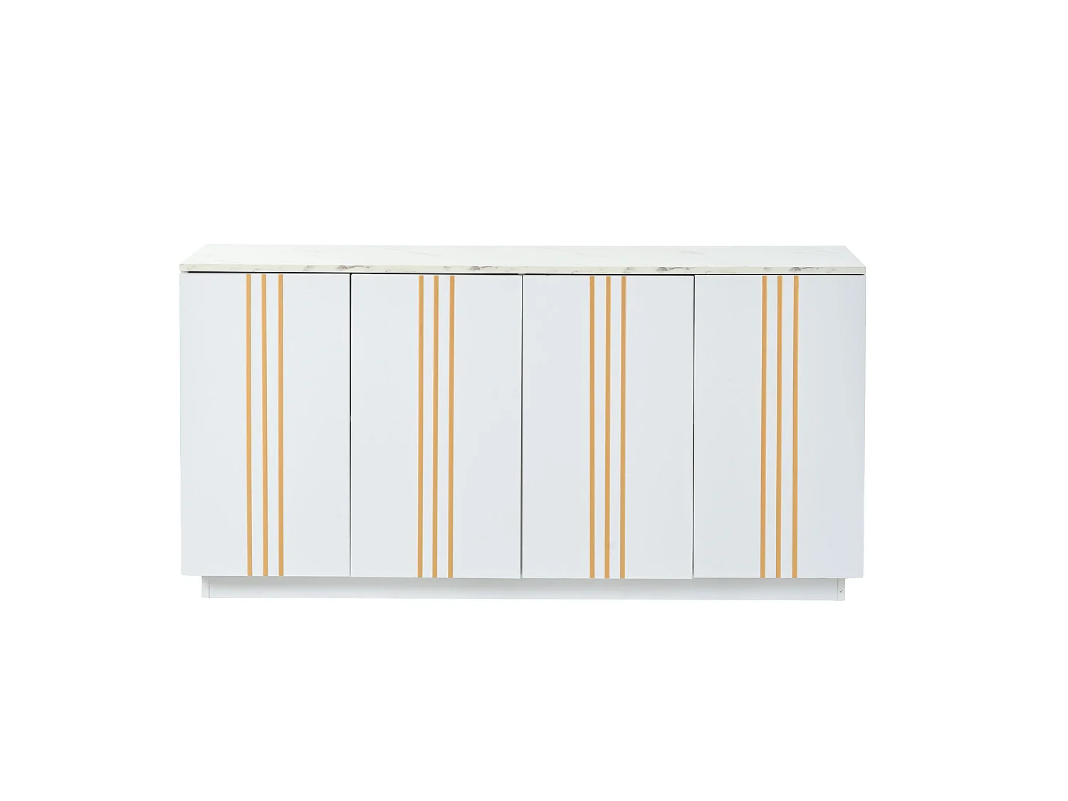 Buffet à 4 portes 140 x 35 x 70 cm - Design orné de lignes dorées - Blanc et or