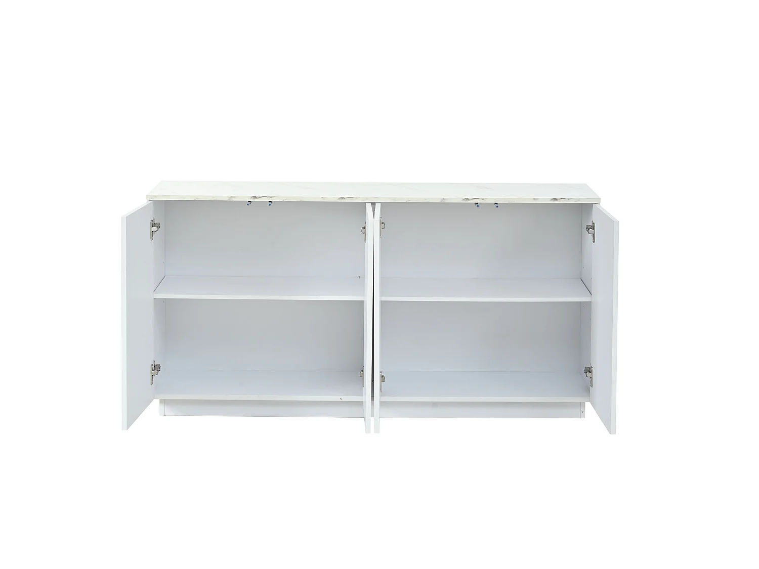 Buffet à 4 portes 140 x 35 x 70 cm - Design orné de lignes dorées - Blanc et or