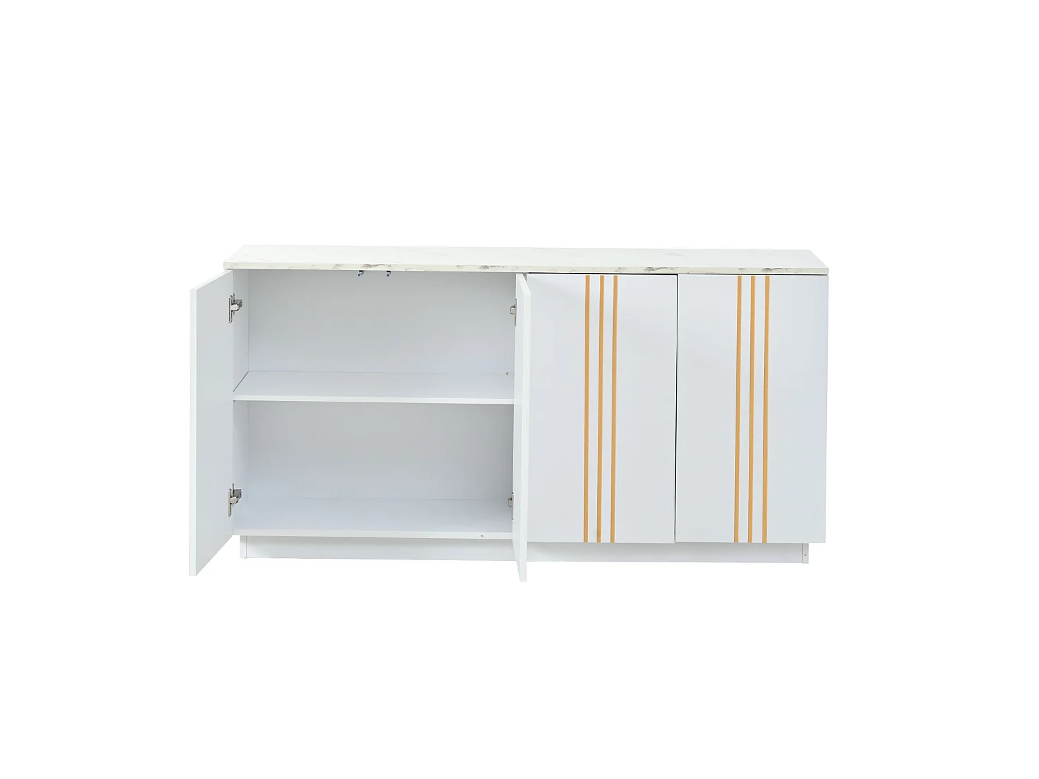 Buffet à 4 portes 140 x 35 x 70 cm - Design orné de lignes dorées - Blanc et or
