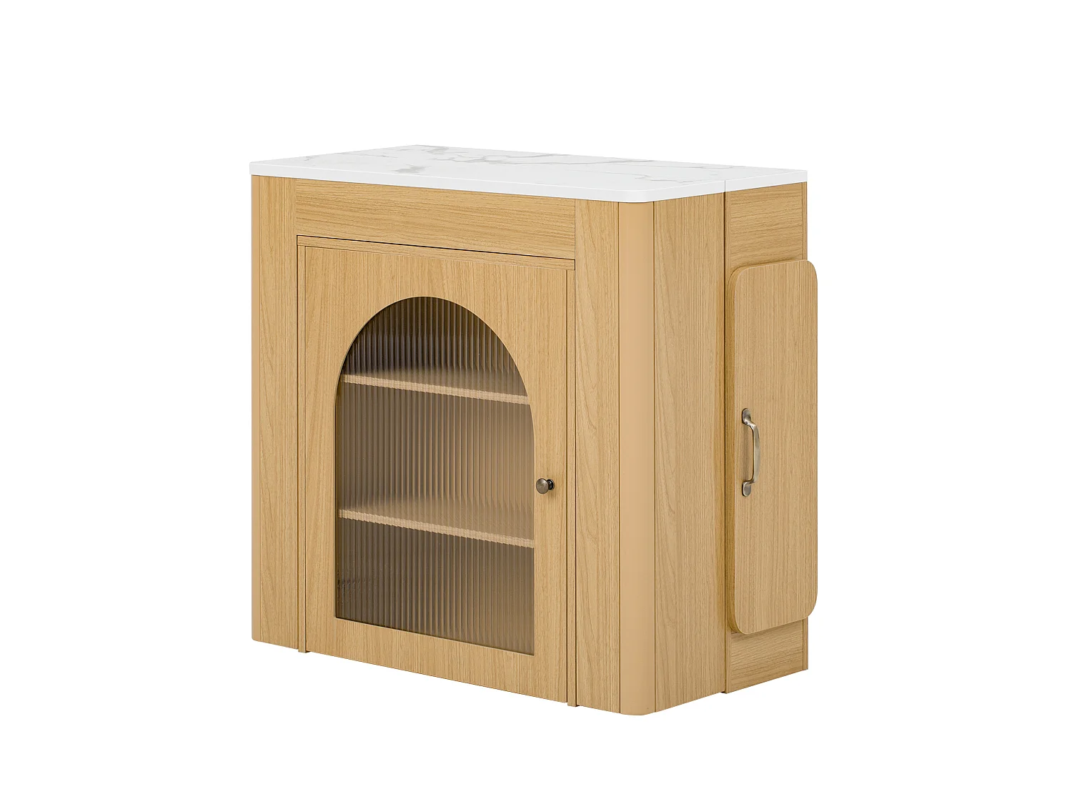 Îlot de cuisine sur roulettes avec multiprises et table extensible - Naturel et blanc en MDF