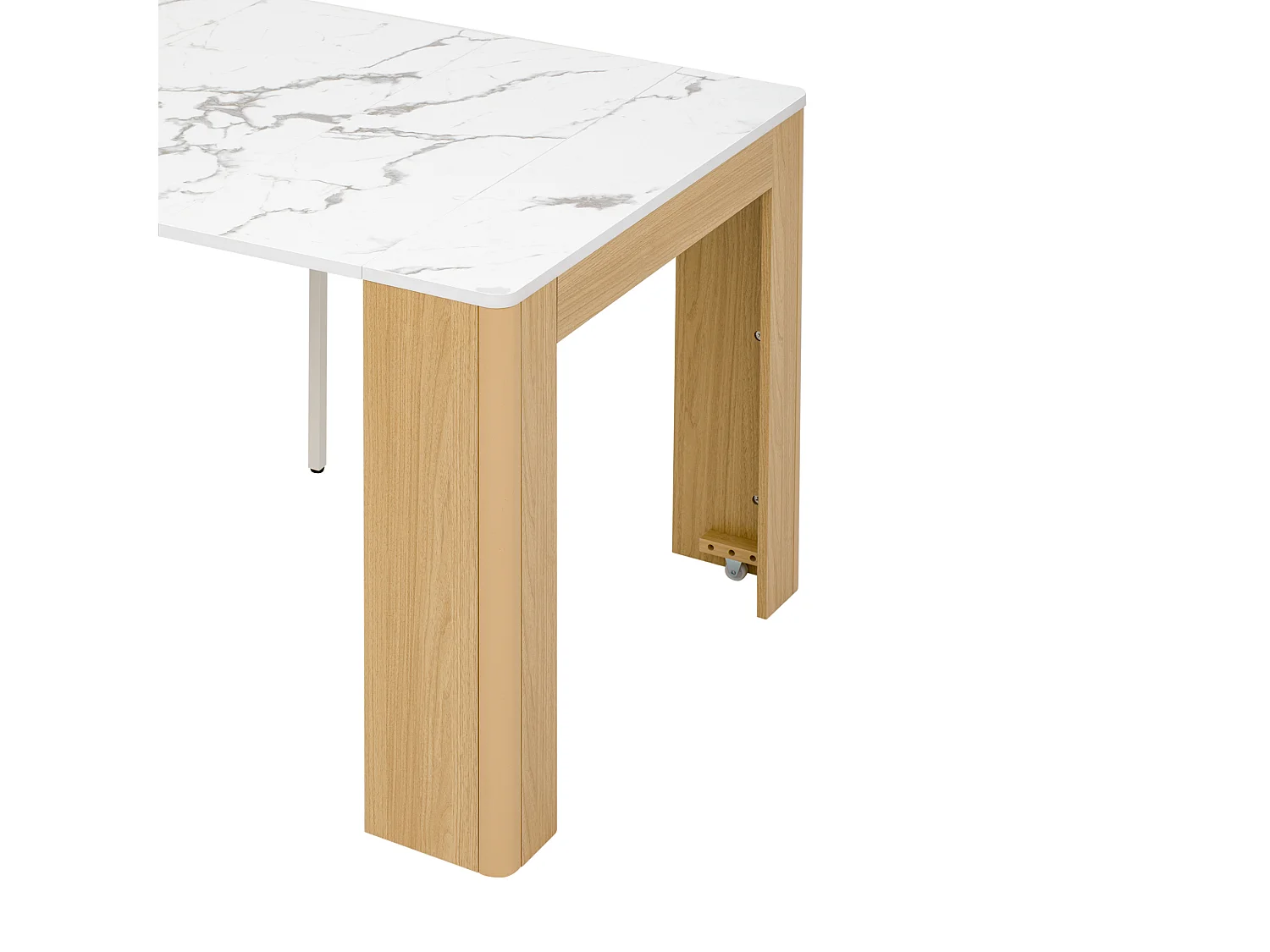 Îlot de cuisine sur roulettes avec multiprises et table extensible - Naturel et blanc en MDF