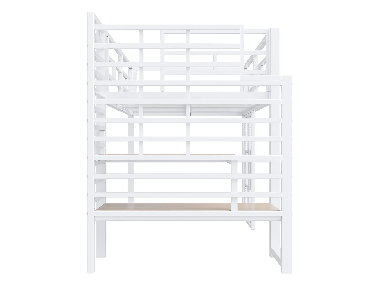 Cama alta de metal blanco de 90 x 200 cm con espacio de almacenamiento, iluminación LED y ventanas