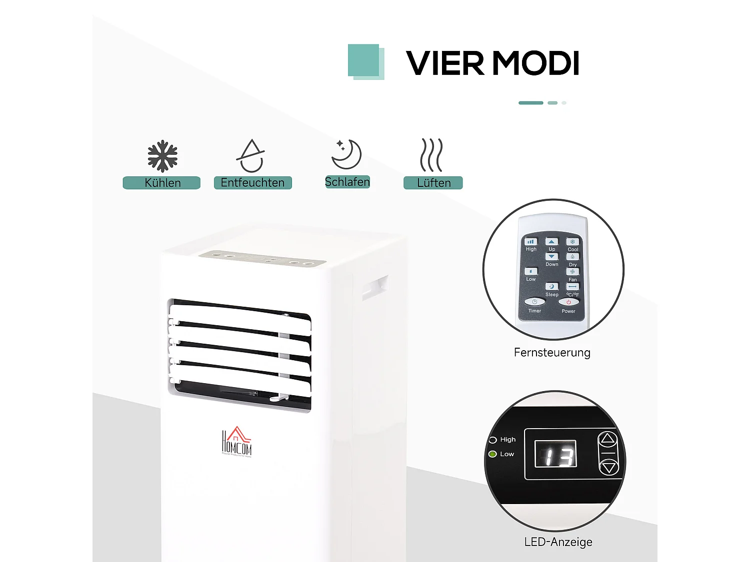 Climatiseur mobile 3-en-1 avec minuterie 24 h et 2 vitesses - Blanc