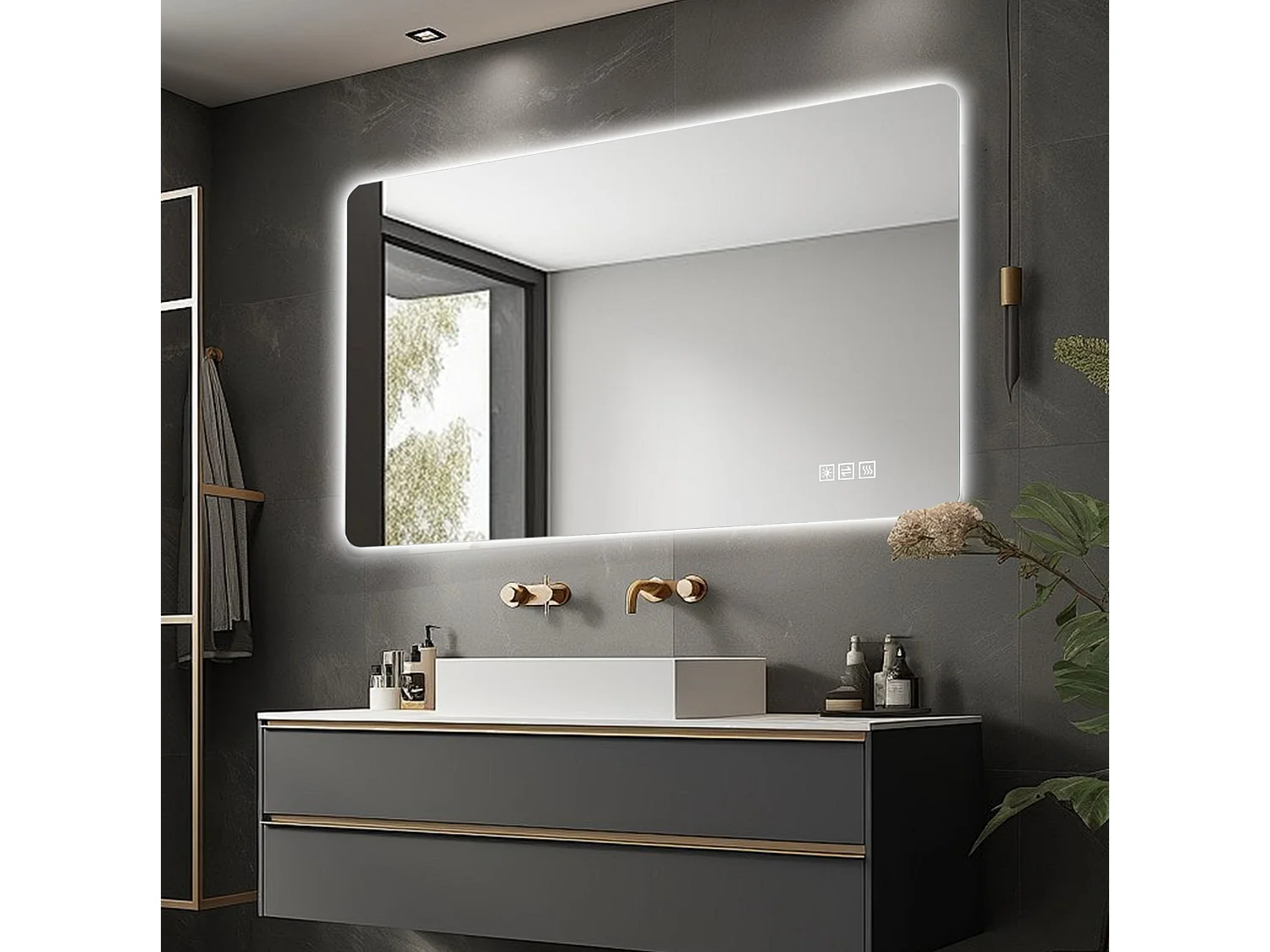 Miroir de salle de bain LED 60 x 120 cm avec antibuée et 3 couleurs de lumière