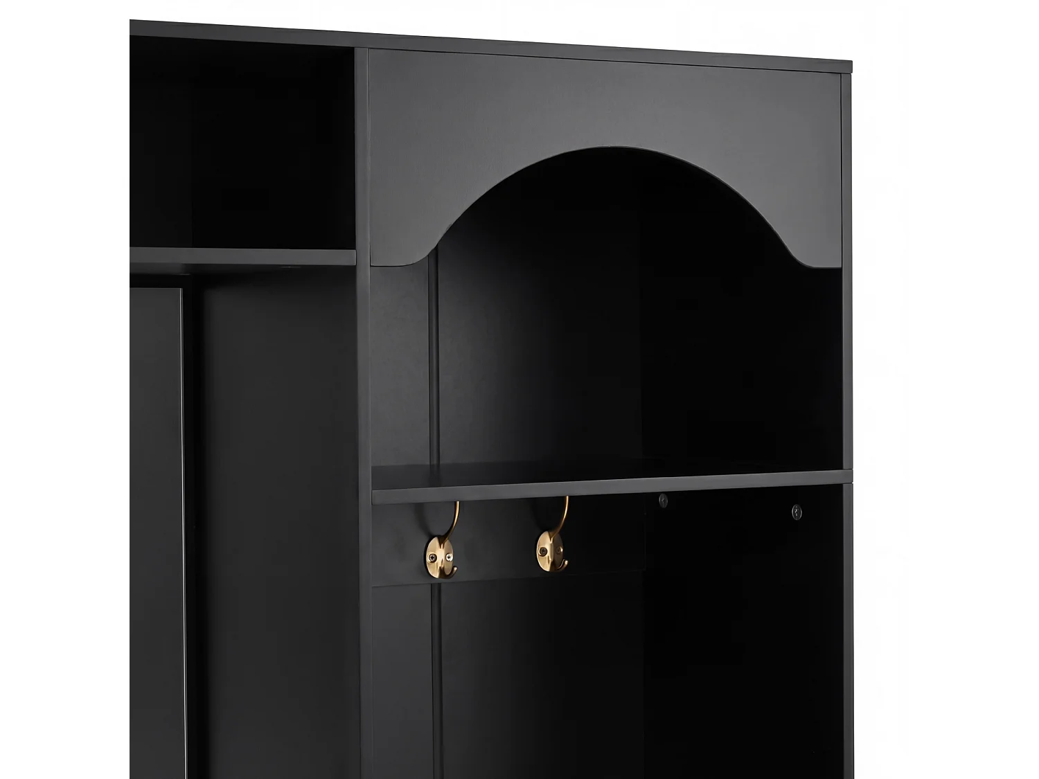 Kledingkast met spiegel, 2 lades en bankje, LED-verlichting - Zwart 100 x 35 x 180 cm