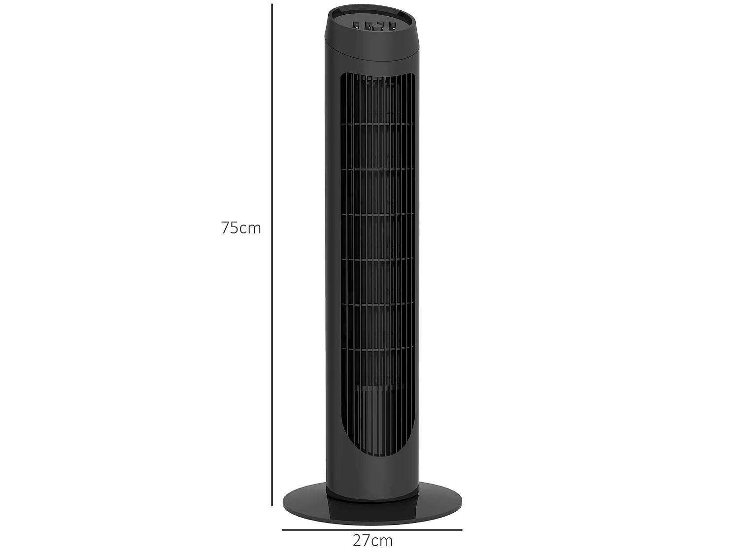 Stille torenventilator van 45 W, Ø27 x H75 cm, met 3 snelheden en 70° zwenking - Zwart