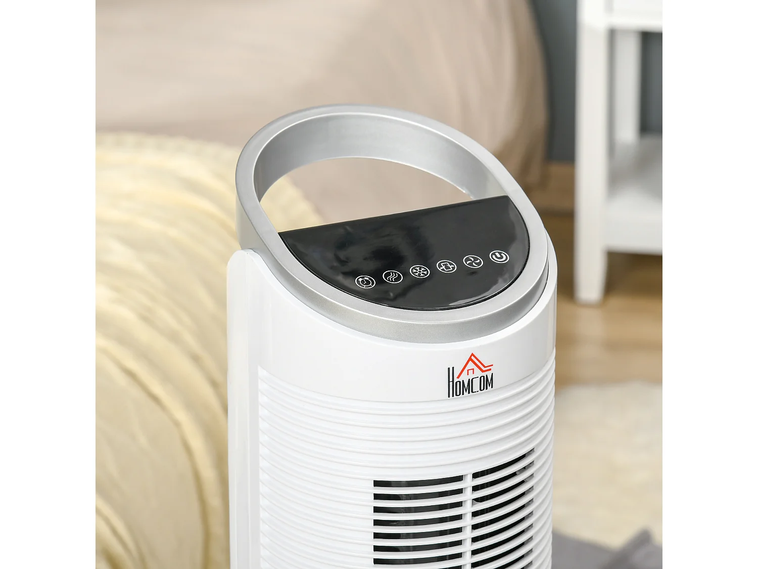 Ventilateur tour rafraîchisseur d'air 60W blanc avec humidification, télécommande et minuterie 8 h