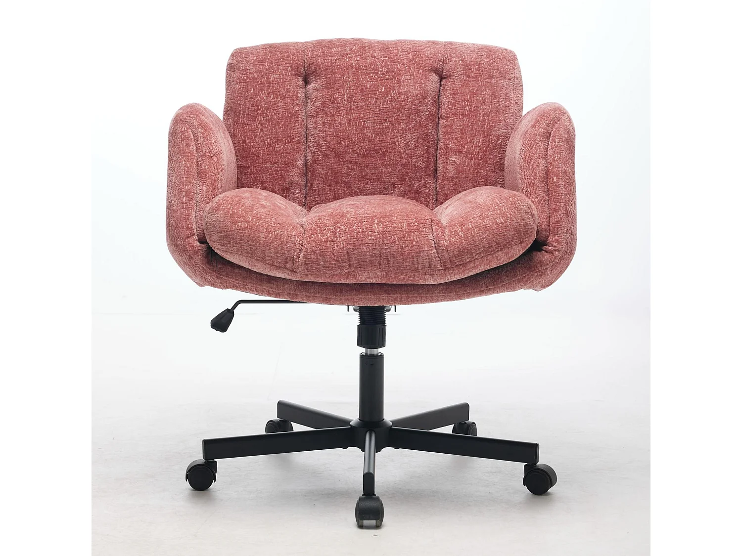 Chaise de bureau pivotante en chenille avec réglable en hauteur et accoudoirs convertibles - Rose